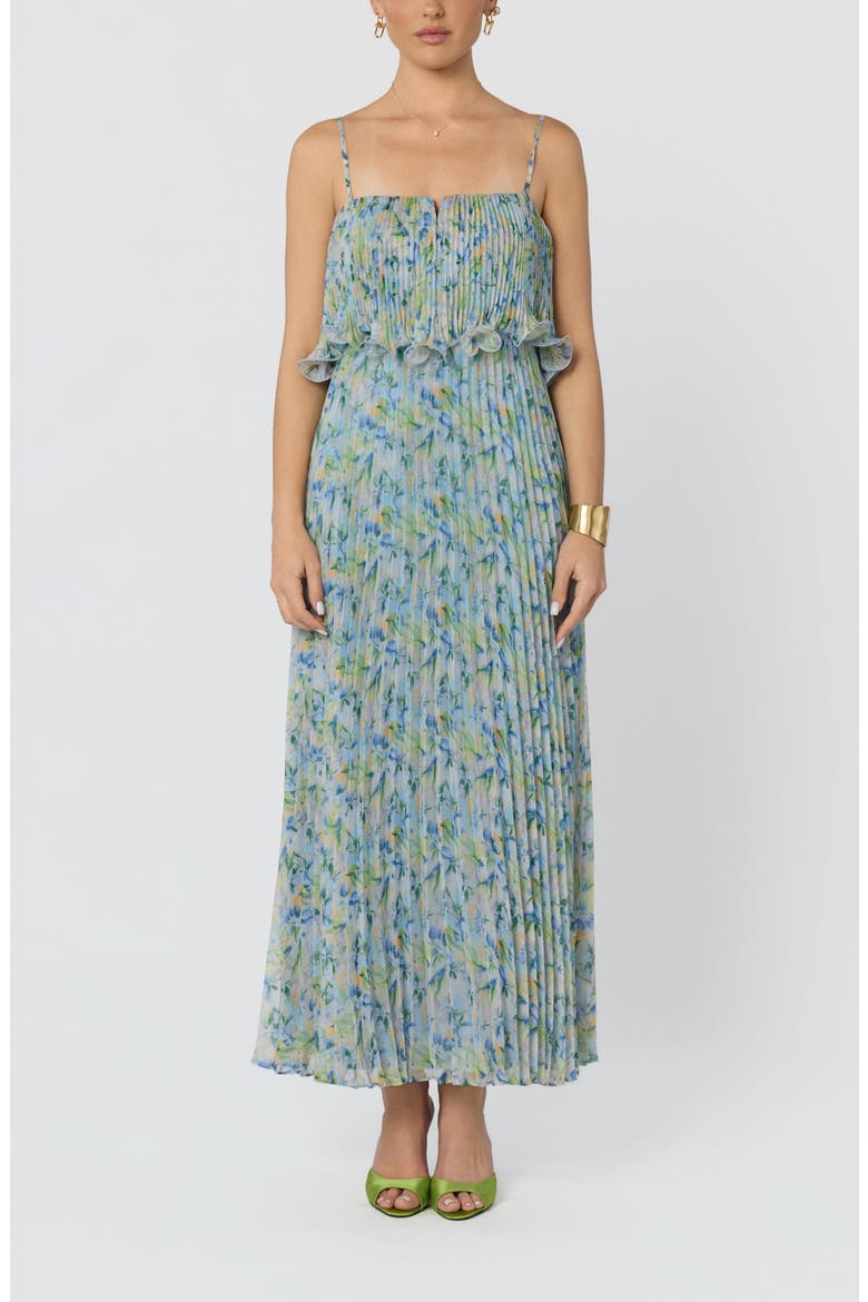 Makennah Floral Plissé Maxi Dress, Main, color, BLUE GREEN FLORAL