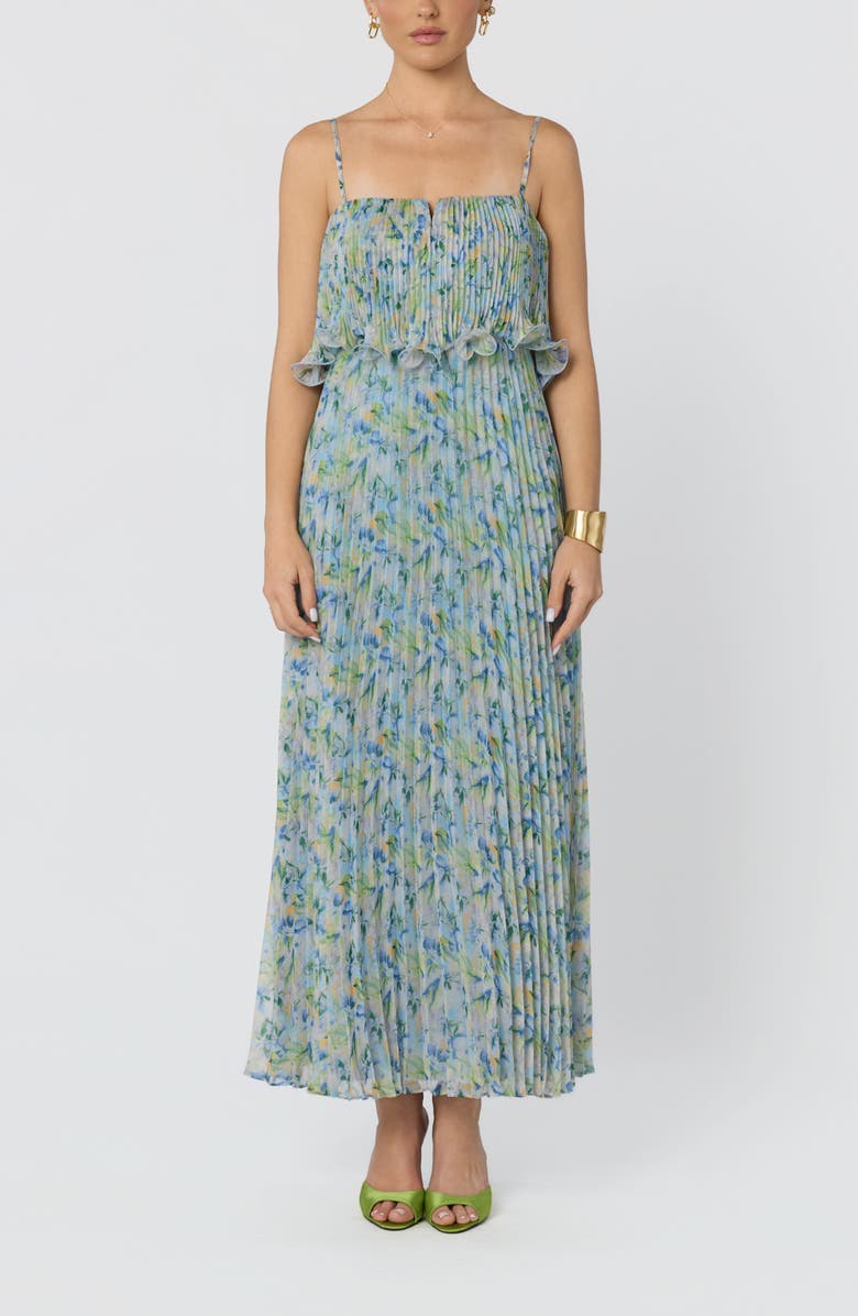 ASTR the Label Makennah Floral Plissé Maxi Dress, Main, color, Blue Green Floral