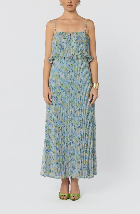 Makennah Floral Plissé Maxi Dress