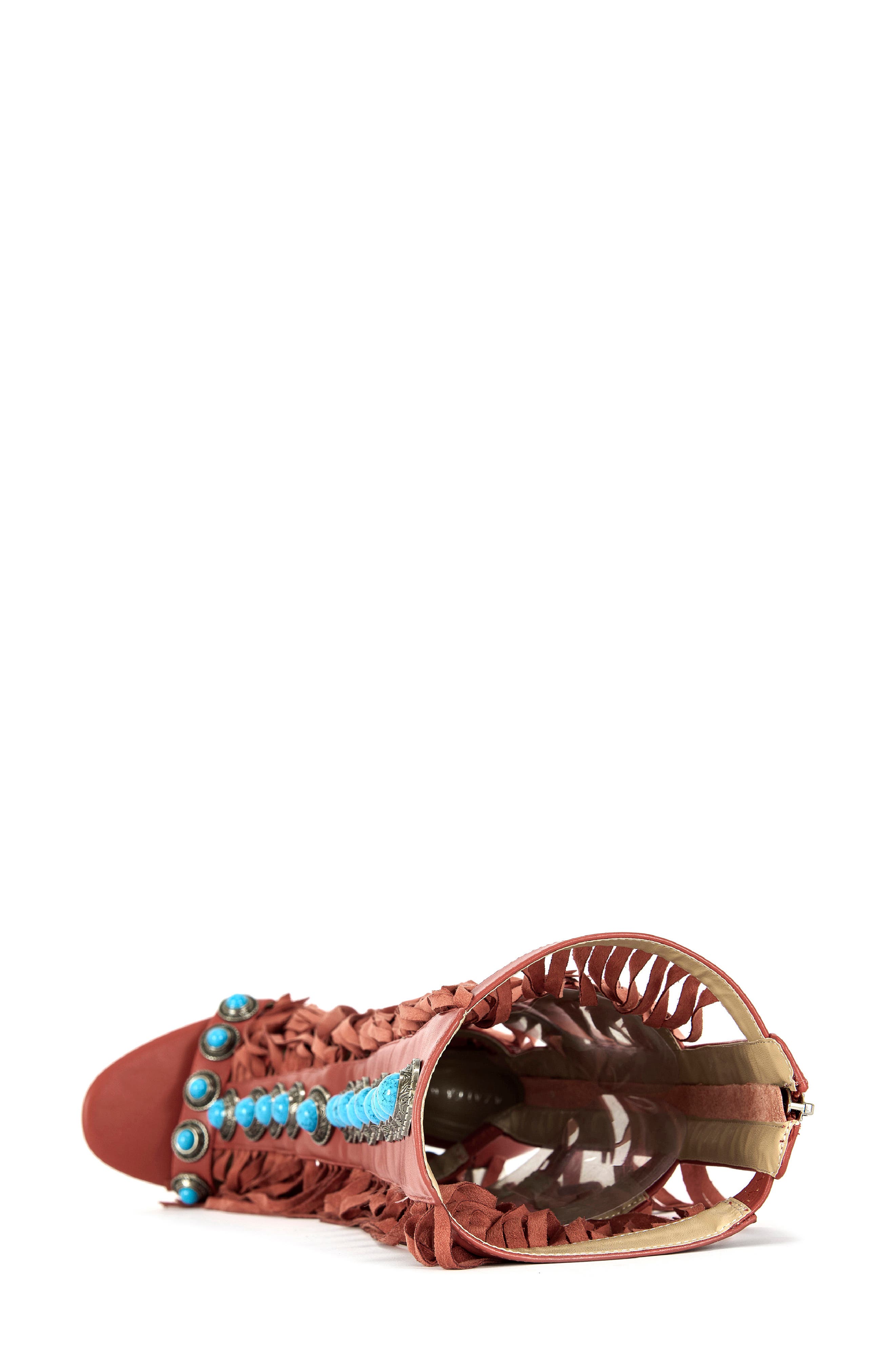 Amadeo Knee High Fringe Sandal, Alternate, color, RED