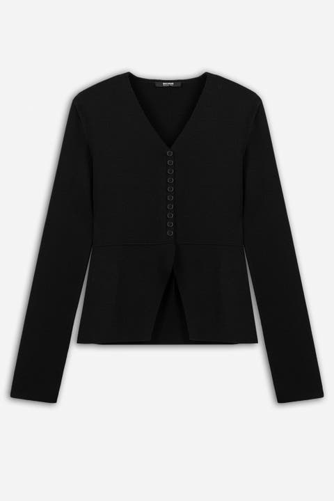 Button Detail V Neck Knit Top