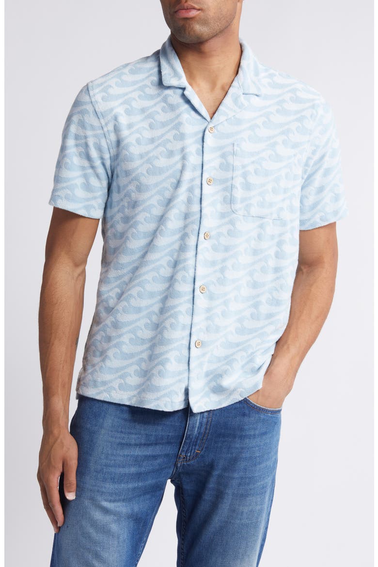 Cabana Floral Short Sleeve Terry Cloth Button-Up Shirt, Main, color, ENDLESS PEAKS