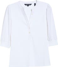 Veronica Beard Coralee Puff Sleeve Mixed Media Henley Top