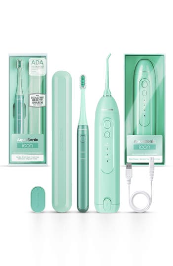 Aquasonic Icon Power Toothbrush & Water Flosser Set In Mint