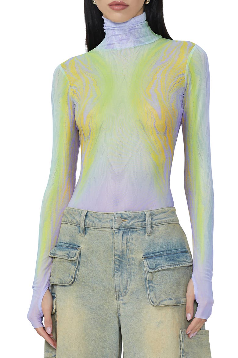 Zadie Print Turtleneck Mesh Top, Main, color, PLACED CITRUS SWIRL