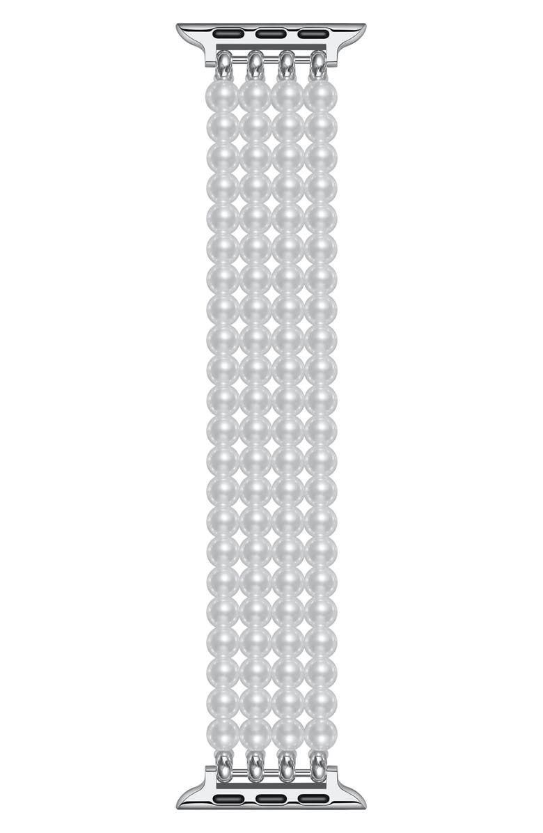 The Posh Tech Ariel Imitation Pearl Apple Watch<sup>®</sup> Bracelet Watchband, Main, color, White