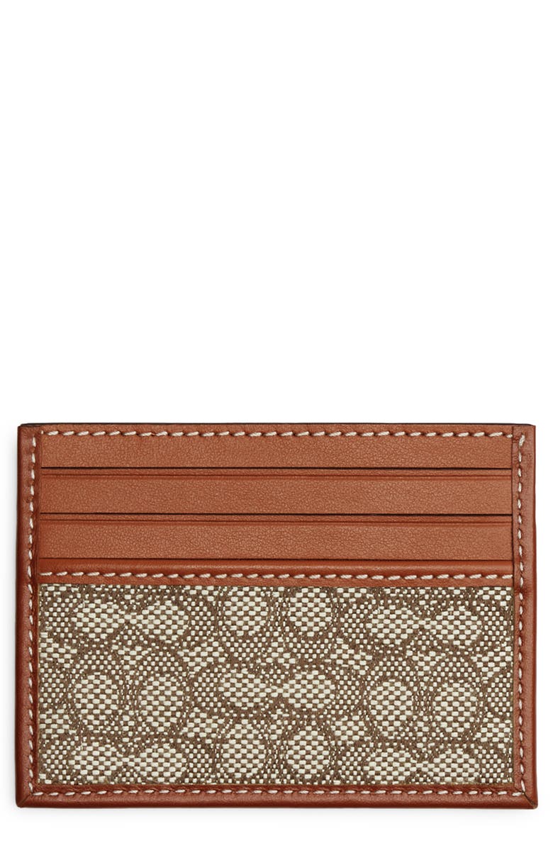 COACH Mini Signature Jacquard Leather Card Case, Main, color,