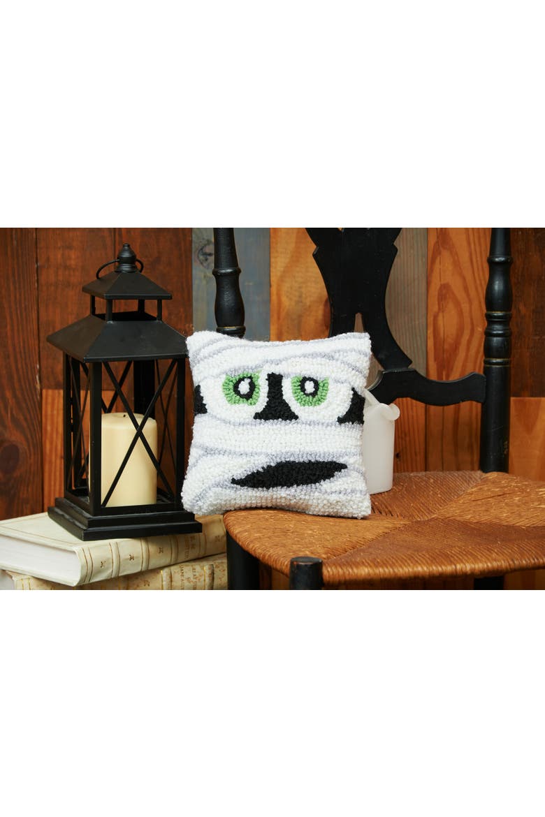 Mummy Face Small Accent Pillow 8" x 8" Fall Halloween Home Decor, Alternate, color, White