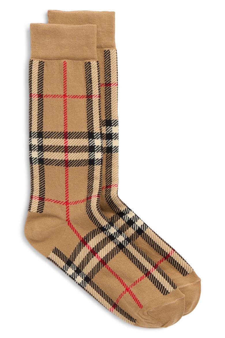 Core Check Cotton Blend Crew Socks, Main, color, ARCHIVE BEIGE