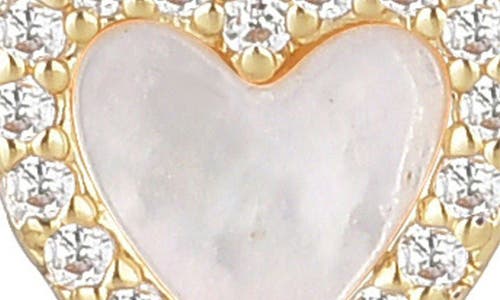 Adornia 14k Gold Plated Mother Of Pearl Mini Halo Cz Heart Studs In Gold