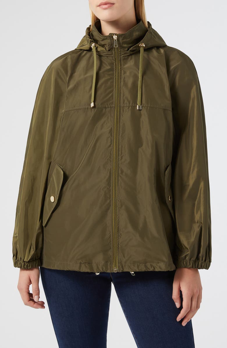 Marina Rinaldi Francia Water Repellent Hooded Rain Coat, Main, color, Kaki
