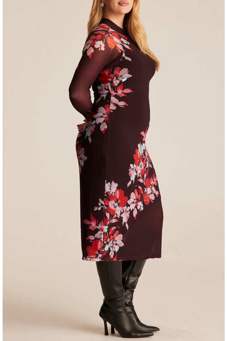 Solene Floral Mesh Midi Dress, Alternate, color, RUBY FLEUR