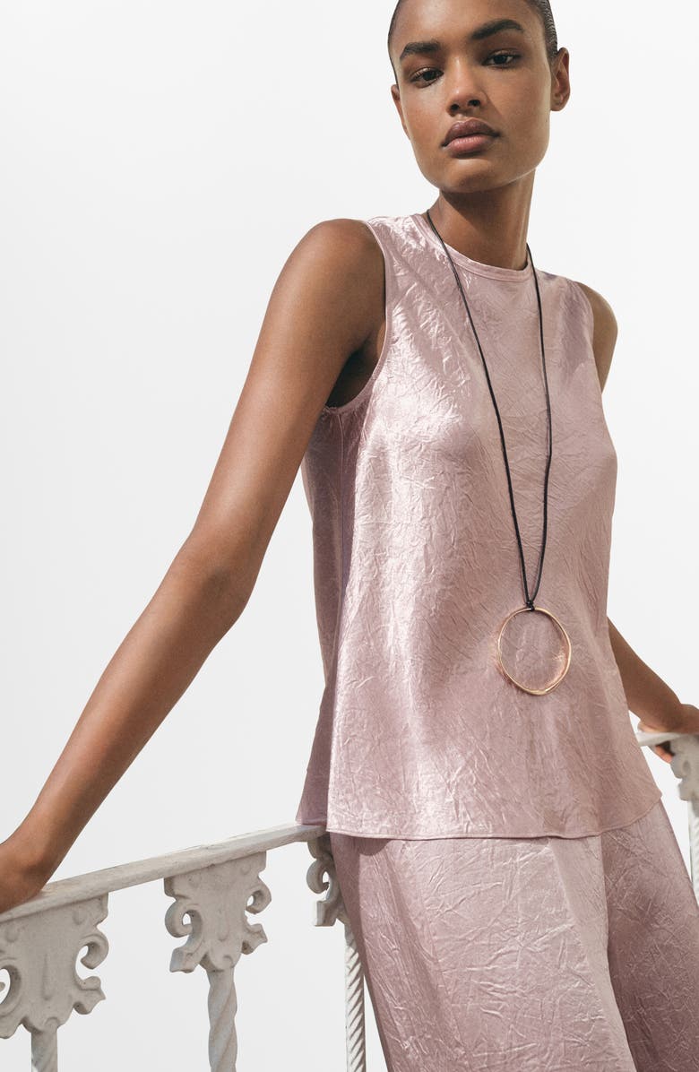 MANGO Crinkle Satin Shell Top, Alternate, color, Pastel Pink