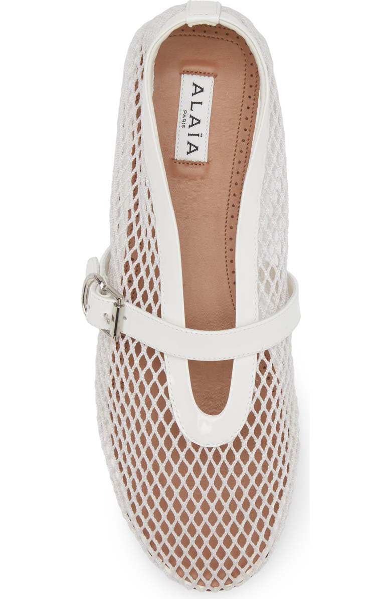 Alaïa Fishnet Ballerina Flat, Alternate, color, Blanc Optique
