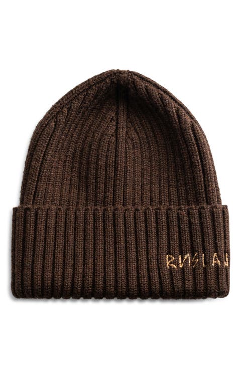 Monogram Embroidered Merino Wool Beanie
