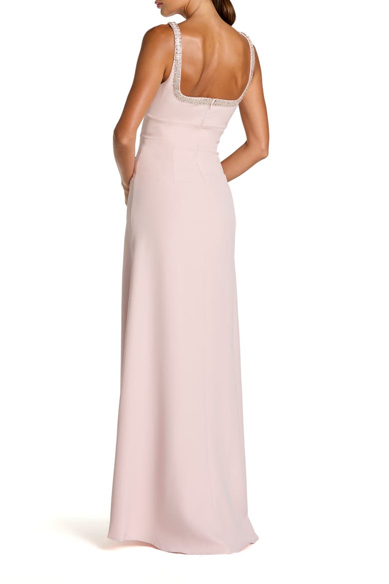 Crepe Sleeveless Gown With Rhinestone Trim, Alternate, color, Dusty Rose