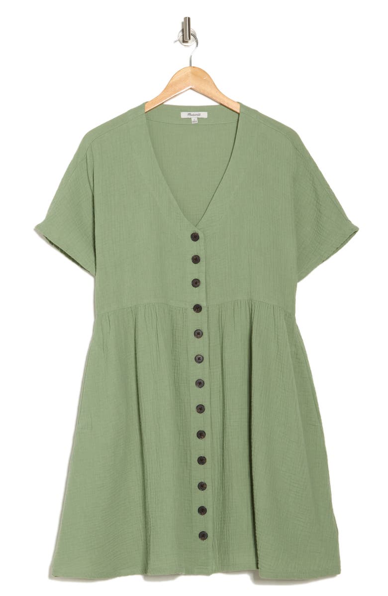 Madewell Lightspun Button Front Minidress, Alternate, color, Dried Aloe