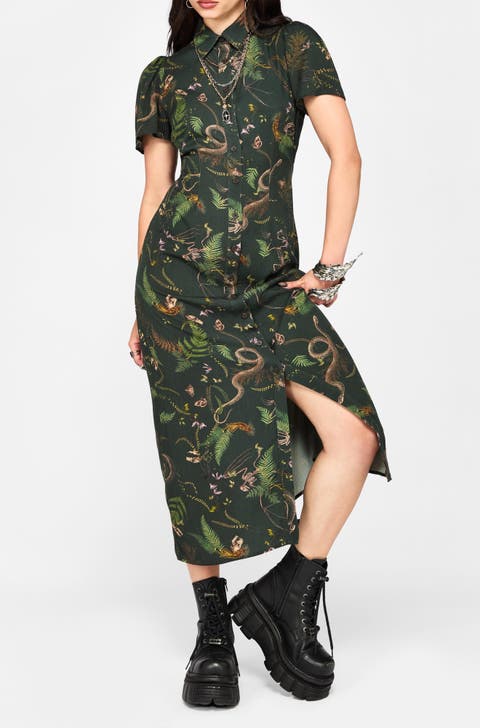 Noctaris Print Fitted Midi Shirt Dress
