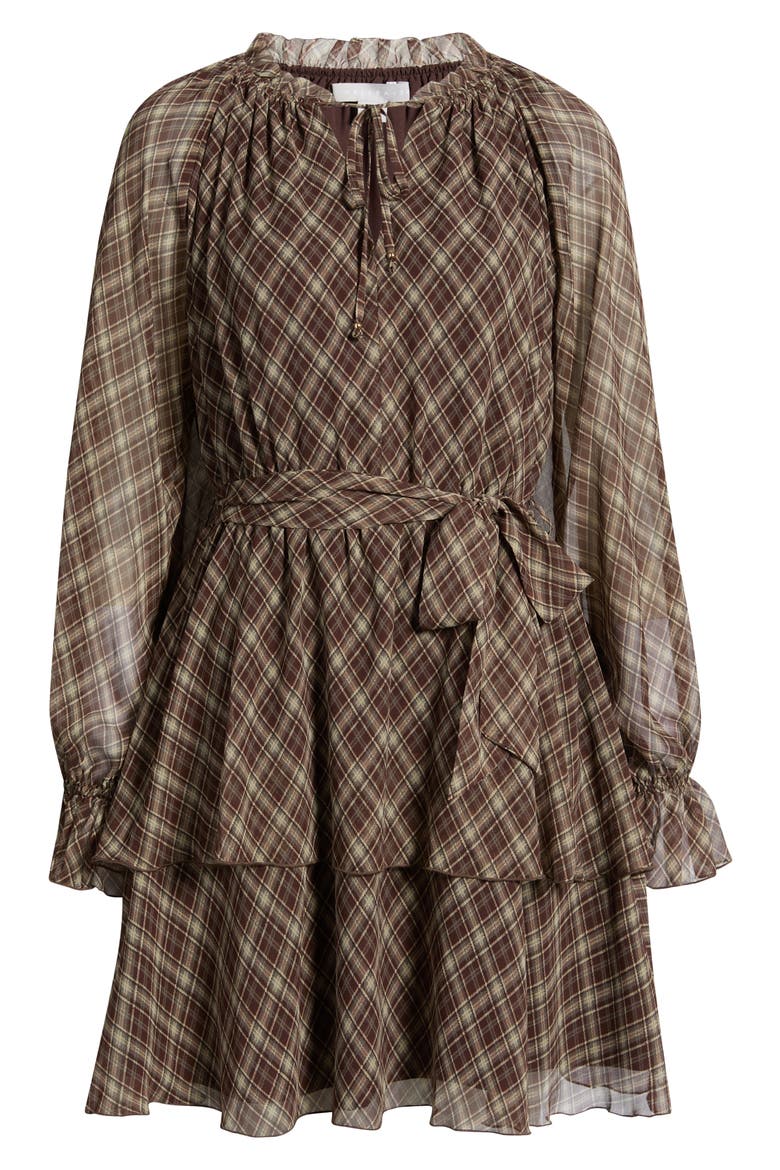 Floral Chiffon Tiered Minidress, Alternate, color, BROWN PLAID