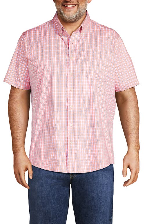 Lands' End Traditional Fit Short Sleeve Travel Kit Shirt In Crisp Peach/cobalt Plaid