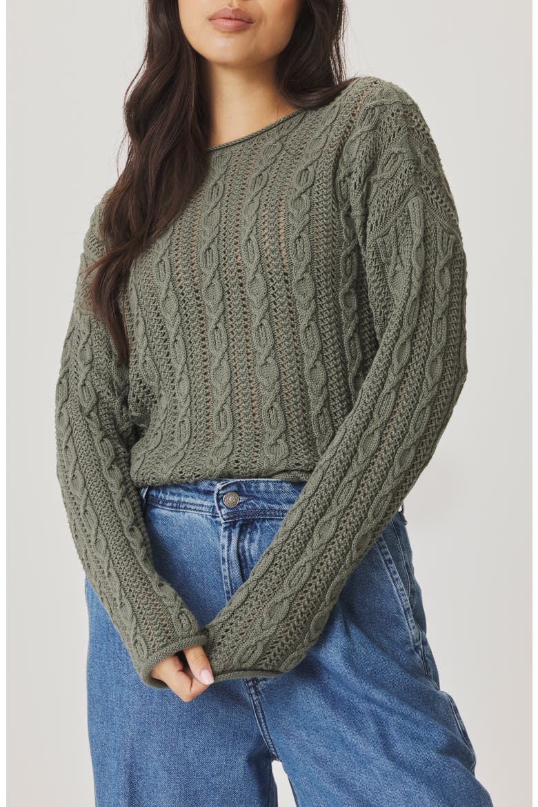 Brennan Cable Knit Cotton Sweater, Main, color, SOFT GREEN