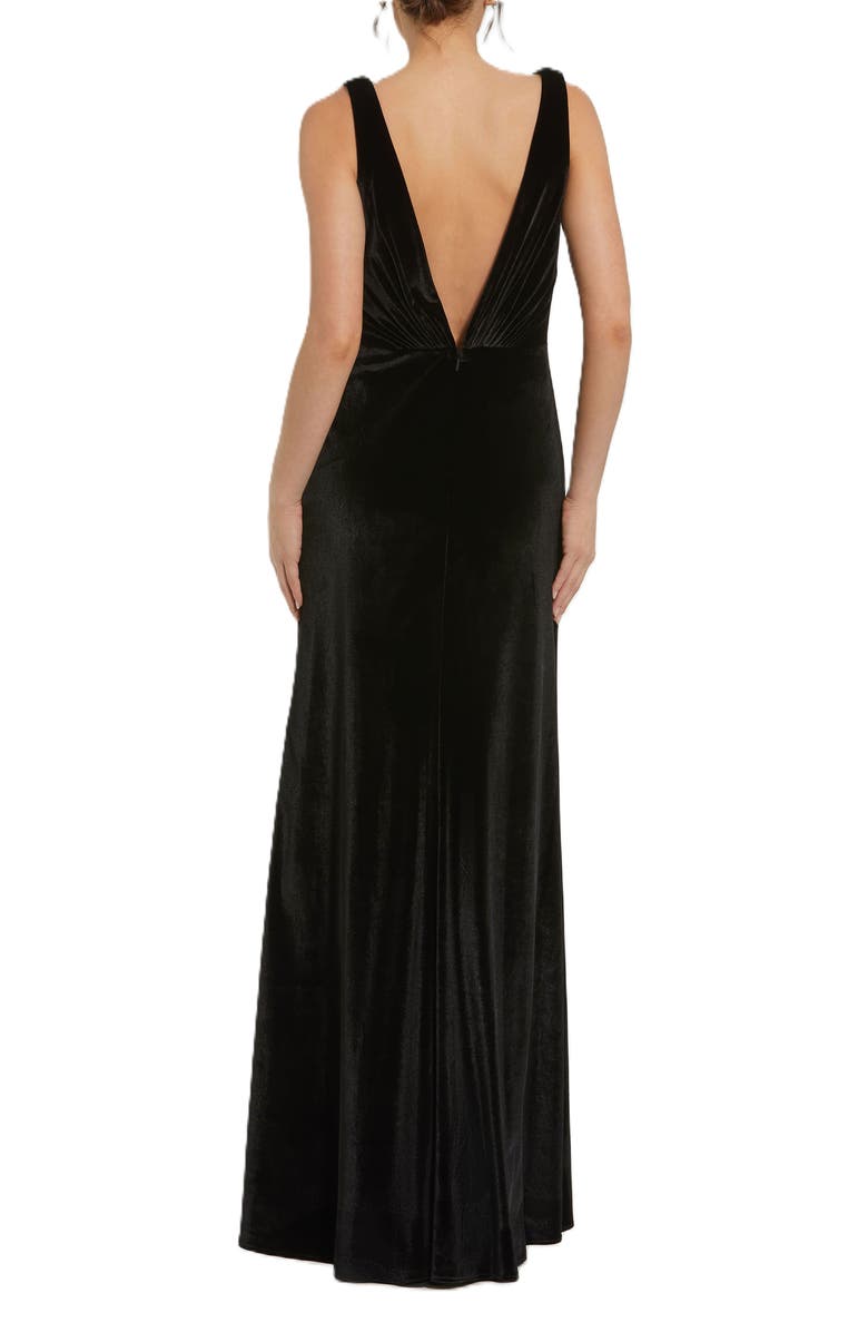 Mac Duggal Deep V High Slit Draped Velvet Fitted Gown, Alternate, color, Black