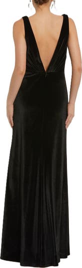 【Mac Duggal】Deep V High Slit Draped Velvet Fitted Gown Mac Duggal Deep V High Slit Draped Velvet Fitted Gown
