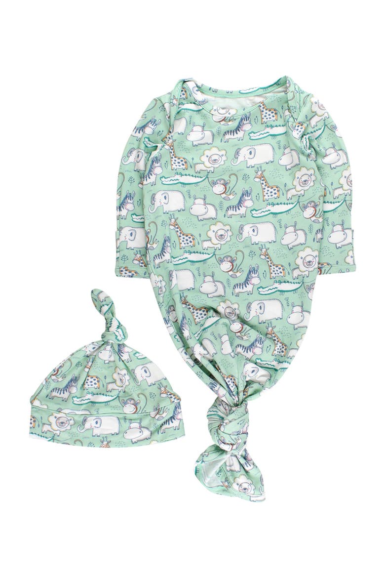 Knotted Sleep Gown & Hat Set, Main, color, Sage Safari
