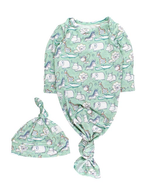 Rufflebutts Kids' Knotted Sleep Gown & Hat Set In Green