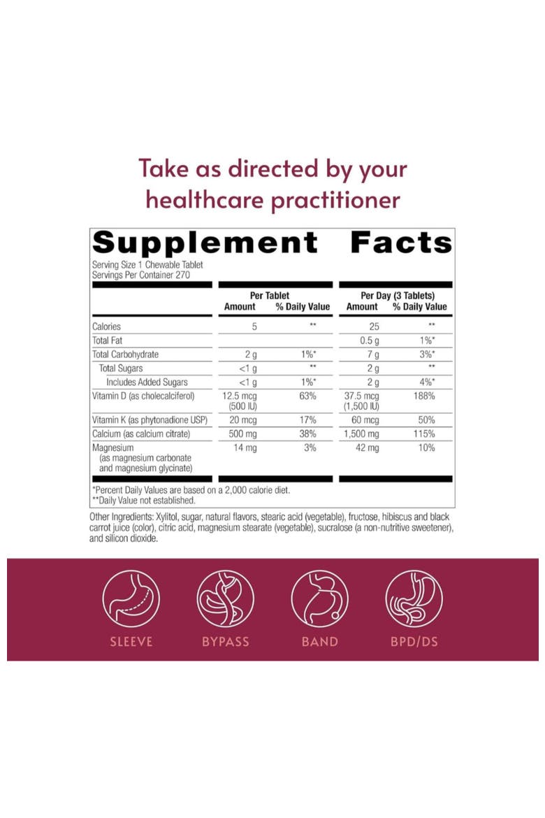 Calcium Citrate Chewable 500mg with Vitamin D3 Wild Cherry Flavor 270 Count, Alternate, color, None