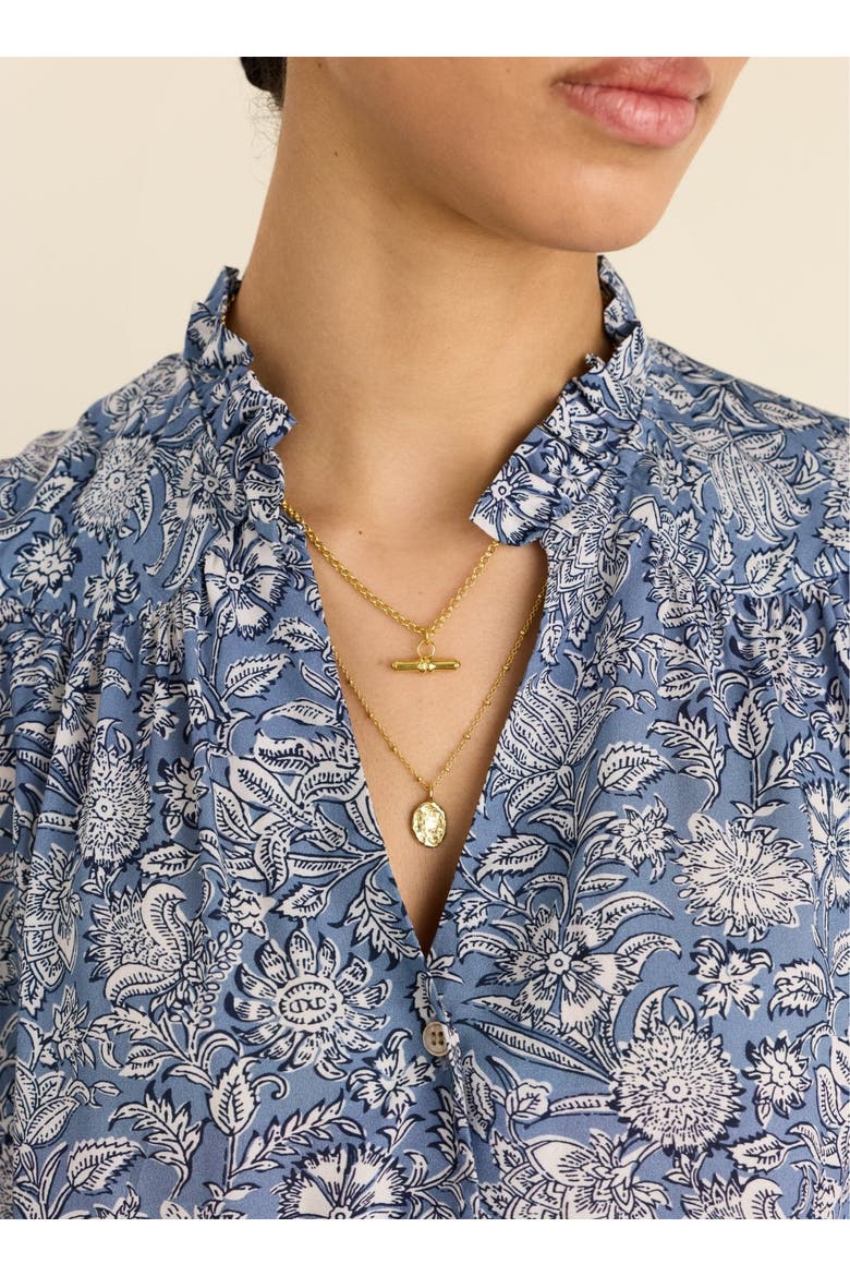 Nolan Ruffled Collar Printed Blouse, Alternate, color, Denim Woodblock Print