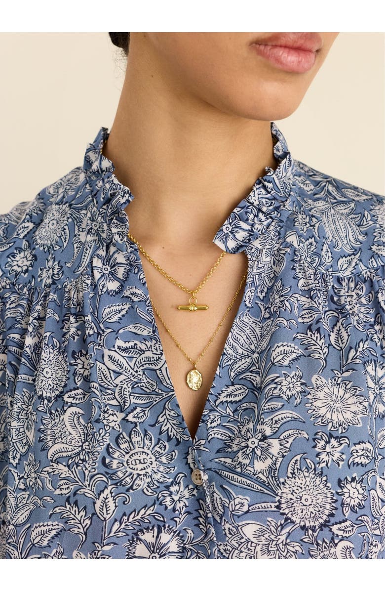Baukjen Nolan Ruffled Collar Printed Blouse, Alternate, color, Denim Woodblock Print