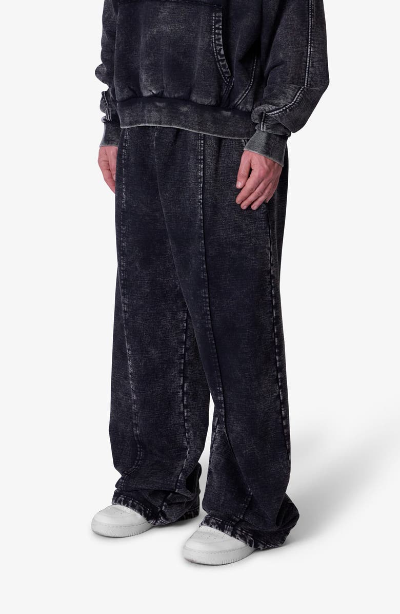 mnml Frayed Seam Acid Wash Cotton Wide Leg Sweatpants, Alternate, color, Black