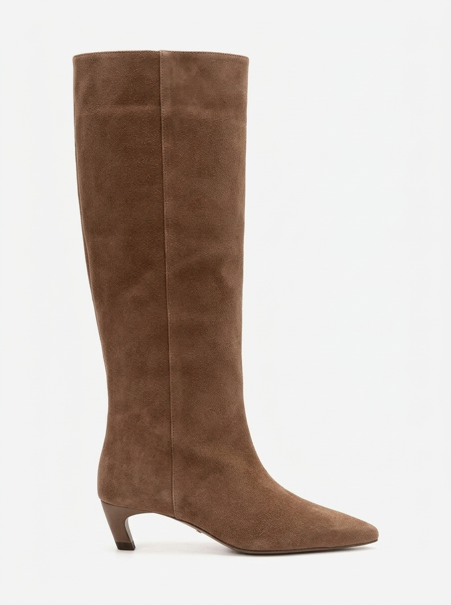 Corvel Leather Kitten Heel Knee High Boot, Alternate, color, Cognac Suede