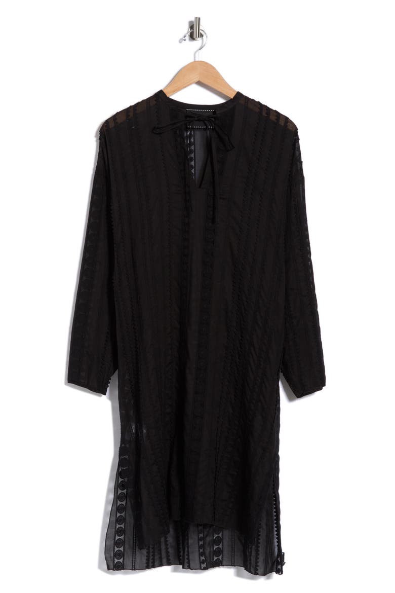 Long Sleeve Lace Detail Dress, Alternate, color, BLACK