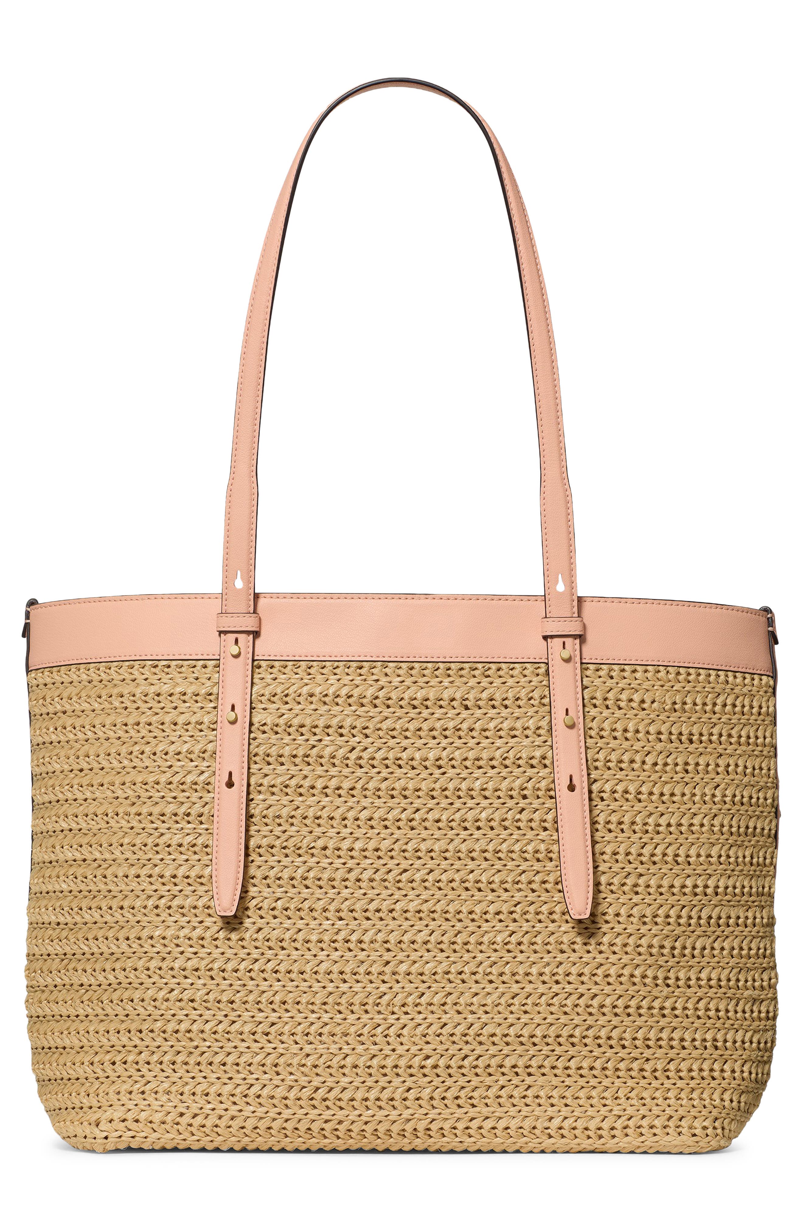 Kate Spade New York large do it all straw & leather tote, Alternate, color, Light Cantaloupe Multi