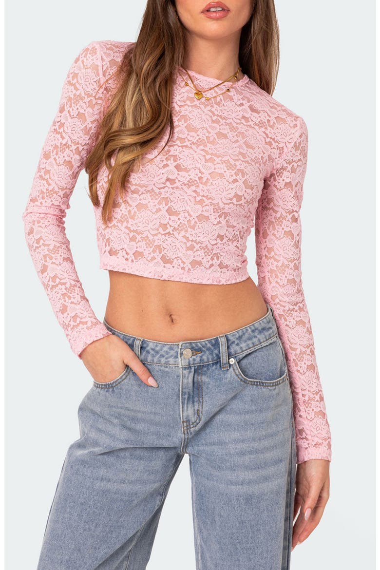 Estella Sheer Lace Crop Top, Main, color, PINK