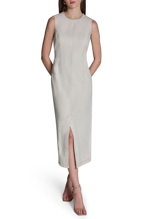 Jewel Neck Sheath Midi Dress