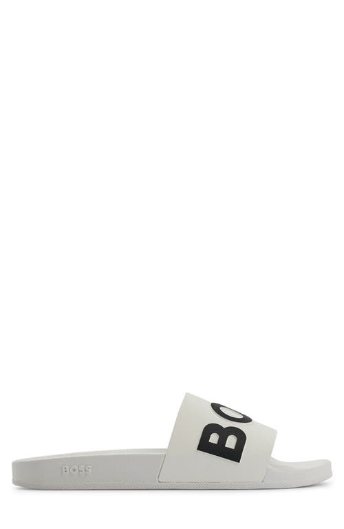 Hugo Boss Italian-made Slides With Large Logo Detail In White