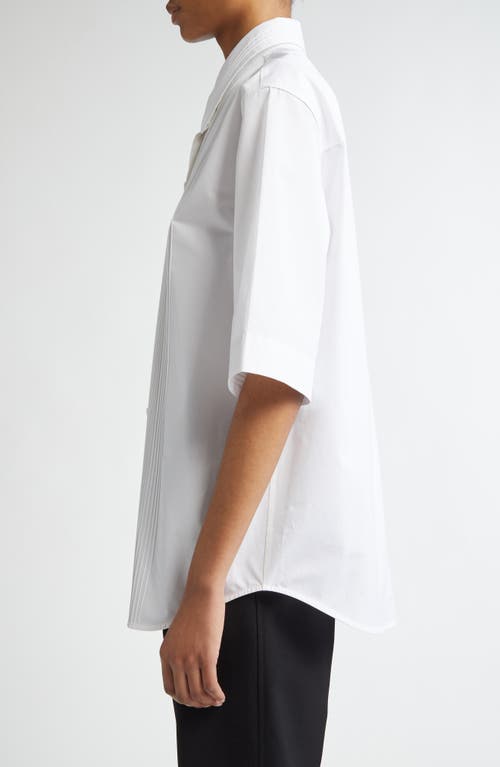 Jil Sander Pintuck Short Sleeve Cotton Button-up Shirt In Optic White