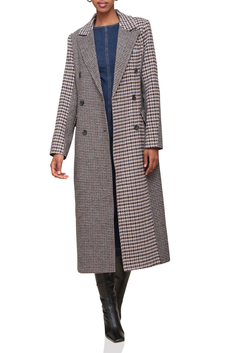 Avec Les Filles Colorblock Houndstooth Double Breasted Coat, Alternate, color, Navy Houndstooth