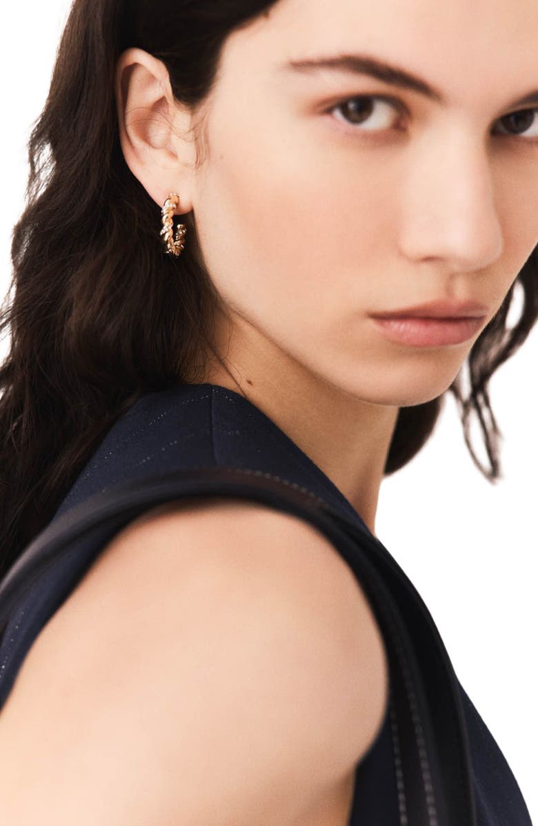 maje Twisted rhinestone hoop earrings, Alternate, color, Gold