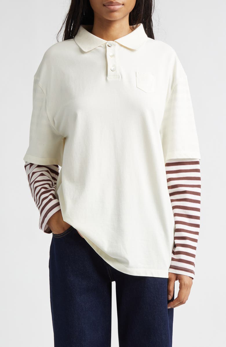 Sandy Liang Dew Oversize Layered Look Polo, Main, color, Cream