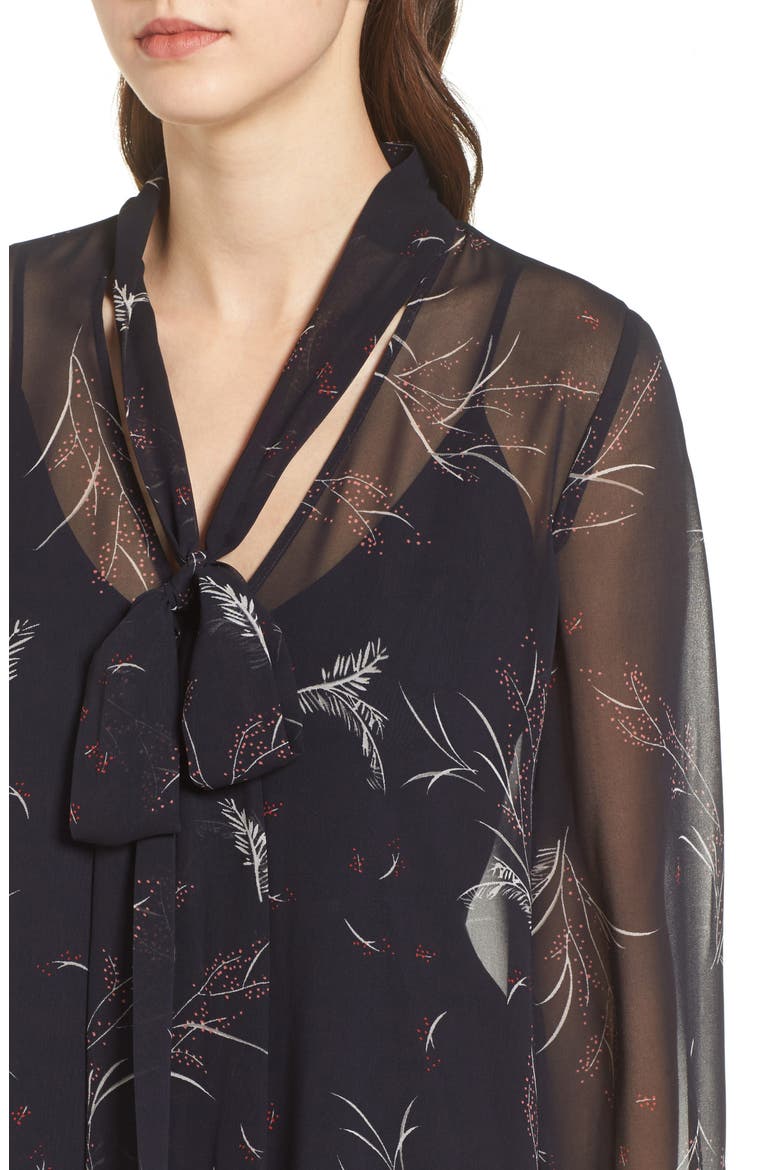 Tie Front Shirtdress, Alternate, color, NAVY WELL LEAVES AND BUDS