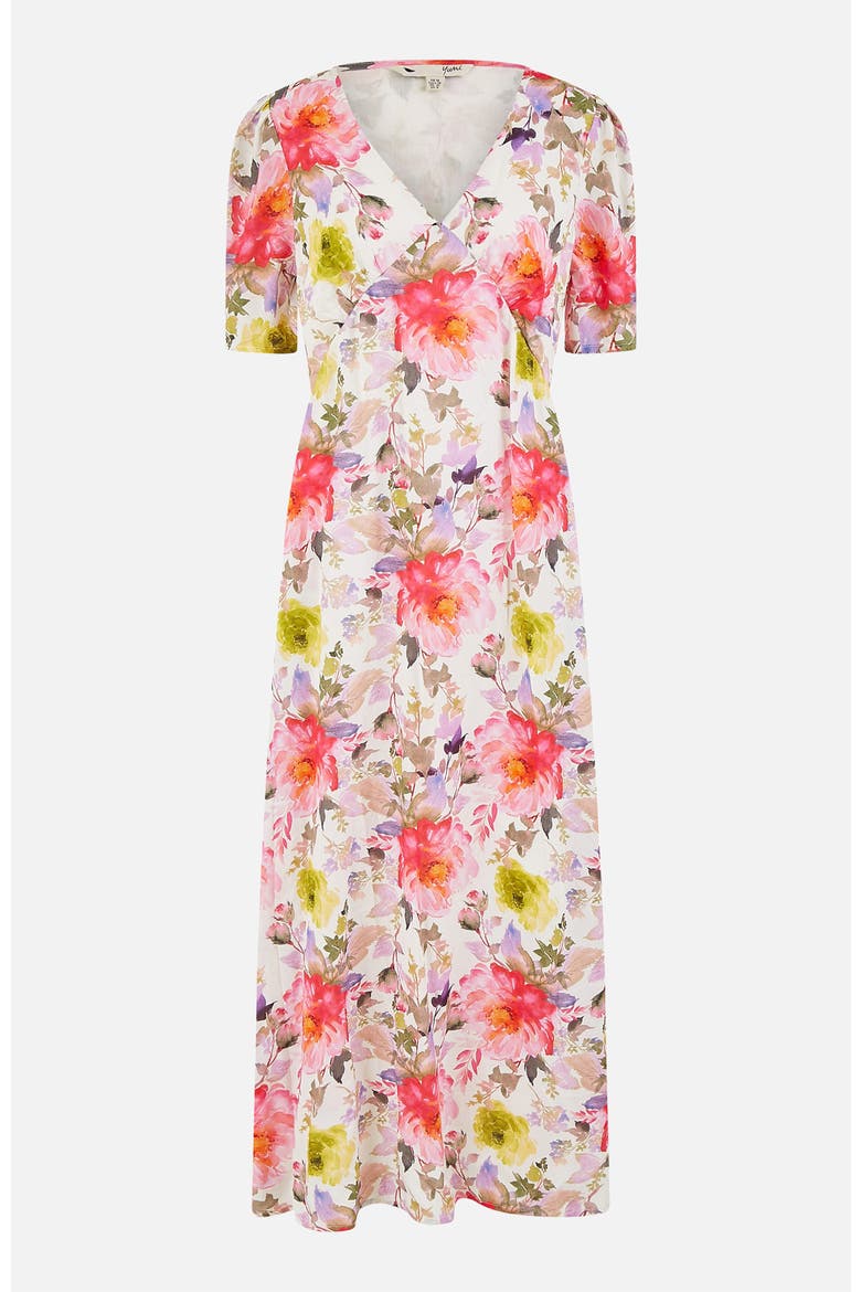 Floral Puffed Sleeve Midi Dress, Alternate, color, Ivory