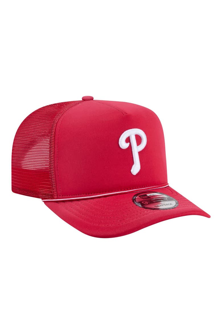Men's New Era  Red Philadelphia Phillies Worn A-Frame 9FIFTY Trucker Snapback Hat, Alternate, color, Red