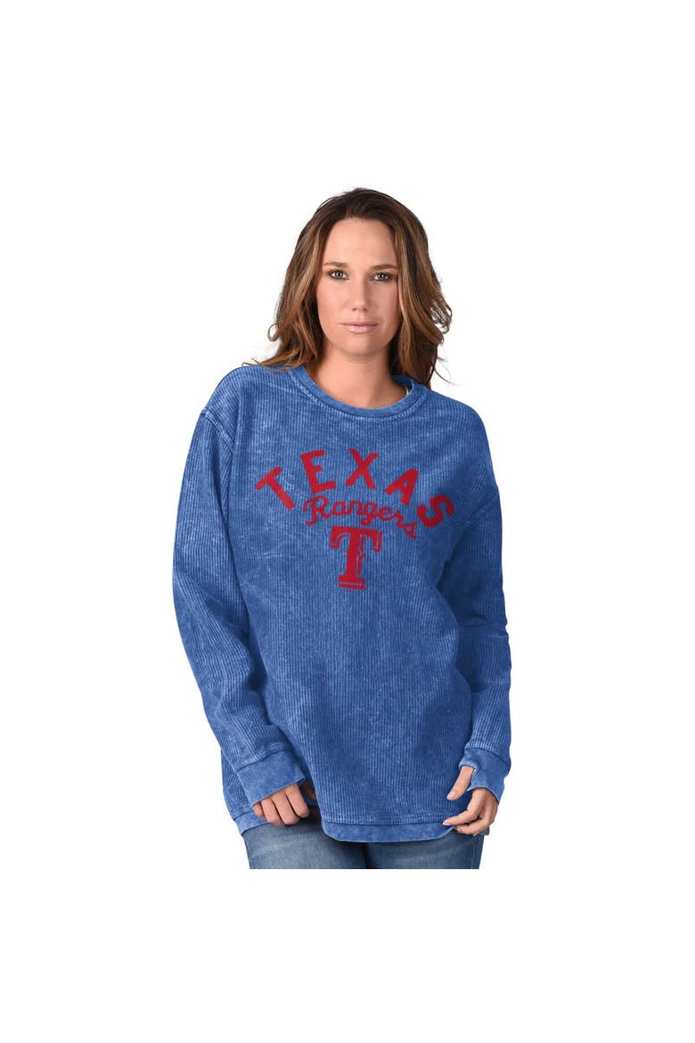 Women's G-III 4Her by Carl Banks Royal Texas Rangers Comfy Cord Pullover Sweatshirt, Main, color, Royal