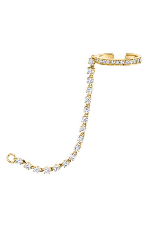 18k Gold Diamond Ear Cuff with Chain