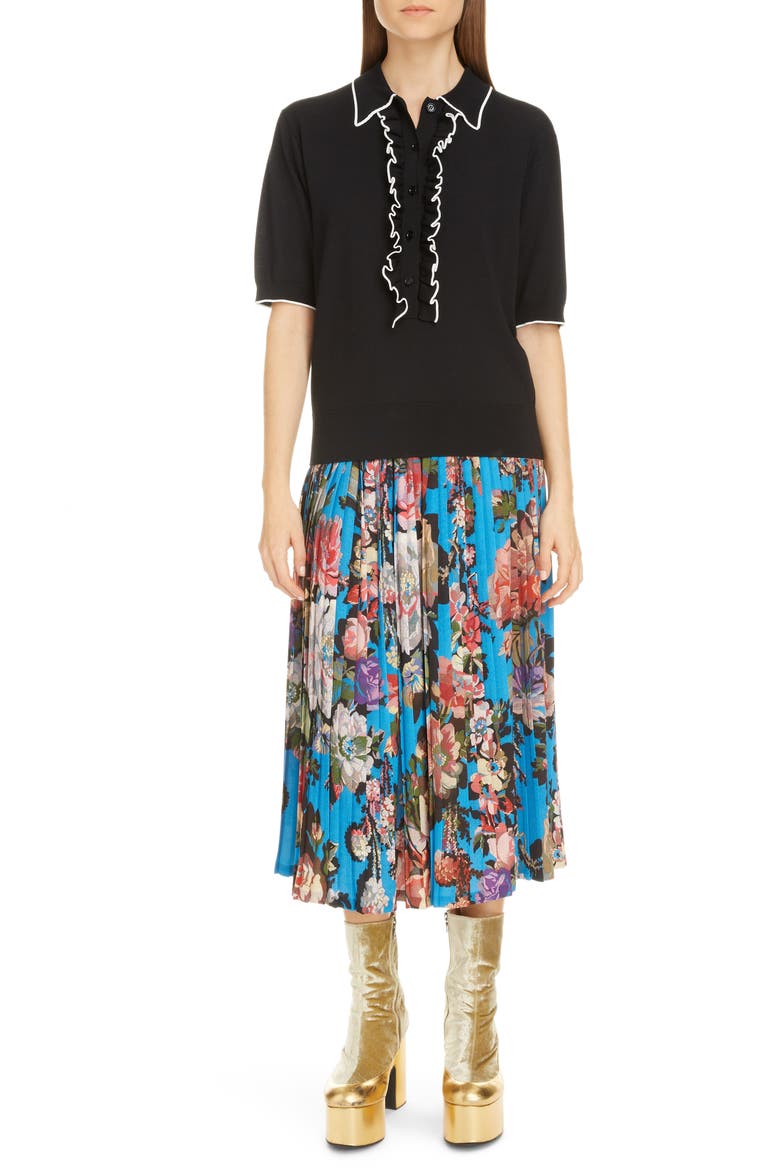 Saram Floral Pleated Midi Skirt, Alternate, color, BLUE