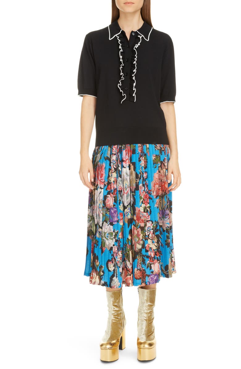 Dries Van Noten Saram Floral Pleated Midi Skirt, Alternate, color, 